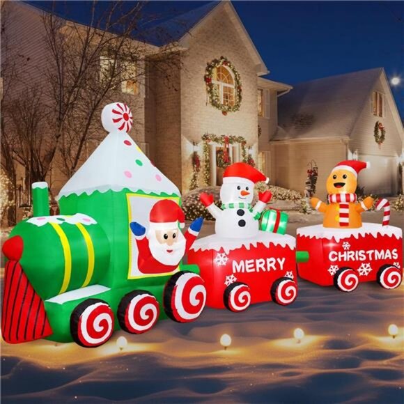 12FT Christmas Inflatable Santa Claus on Train Outdoor Decorations, Lighted - Picture 1 of 7